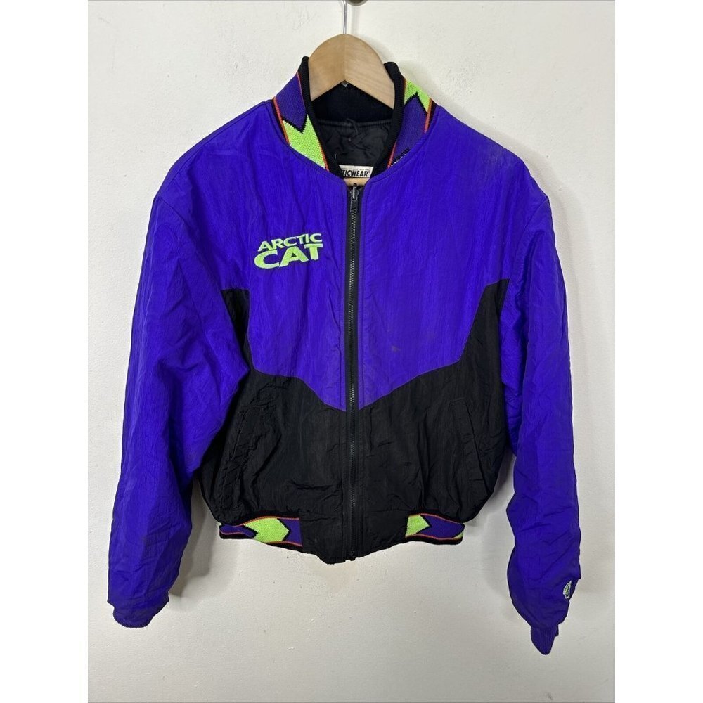 Vintage Arctic Cat Jacket Colorblock Aztec Design Waist‎ Band Woman M Snowmobile